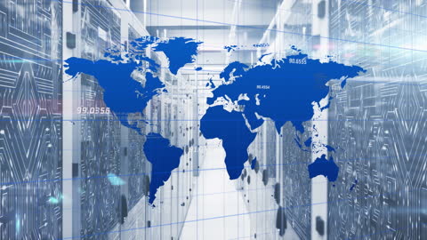 Global Technology Network in Futuristic Server Room