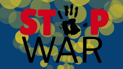 Stop War Graphic with Handprint on Vibrant Background