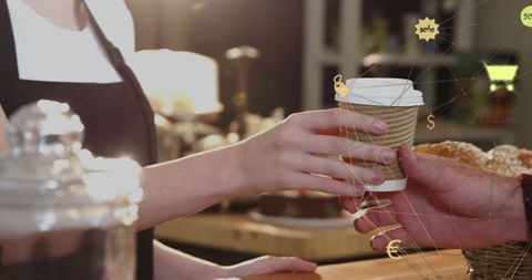 Barista Serving Coffee in Cozy Café with Rustic Elements