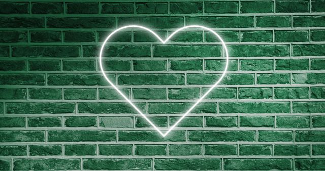 Green Brick Wall with Glowing Neon Heart Design - Download Free Stock Images Pikwizard.com