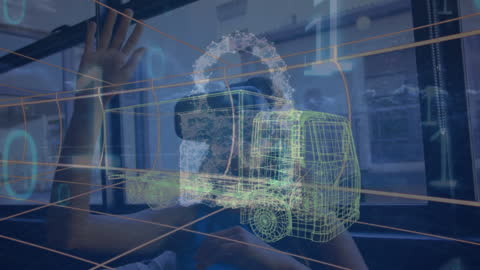 Businesswoman Using VR with Digital Data Truck Projection