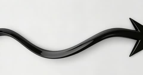 Flowing Black Ribbon Morphing into Arrow Symbol on White