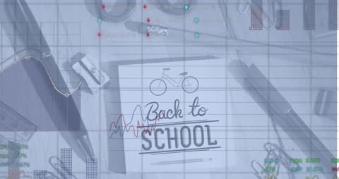 Back to School Concept with Data Overlay on Stationery