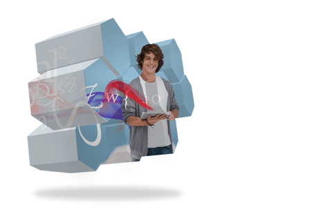 Happy Student with Tablet on Transparent Abstract Learning Screen - Download Free Stock Videos Pikwizard.com