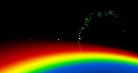 Vibrant Rainbow and Dynamic Light Trail on Black Background