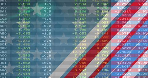 Financial Data Overlay with American Flag Symbolism