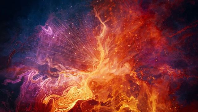 Vibrant cosmic nebula with swirling colors and luminous streaks