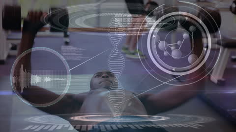 Man Exercising with Advanced Medical Data Graphics