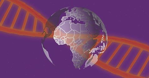 Planetary innovation: earth surrounded by dna helix in futuristic design