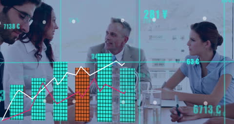 Caucasian Business People Analyzing Financial Data in Office