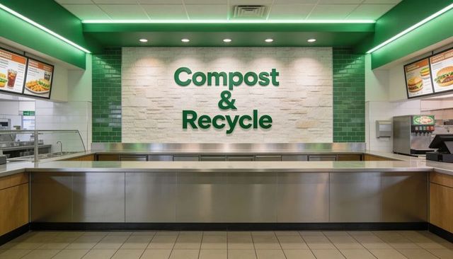 Compost & recycle counter in modern eco-friendly restaurant interior