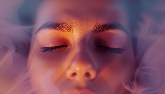 Serene woman relaxing in intimate spa water with mist
