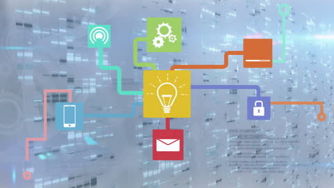 Animated Technology Network Concept Over Data Background