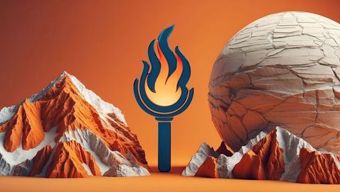 Geometric torch icon with mountains and cracked sphere, knoxville concept