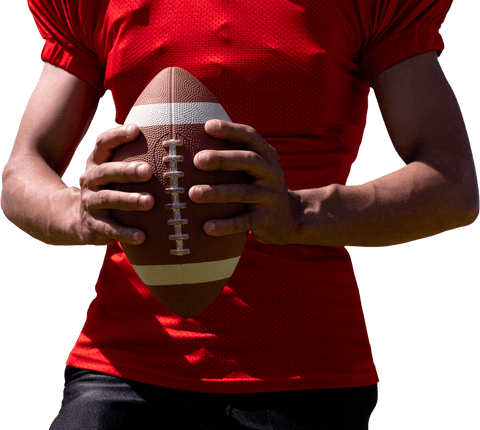 Mid section biracial female rugby player holding ball with transparent background