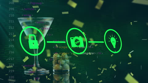Digital Icons Overlay with Cocktail Party Scene