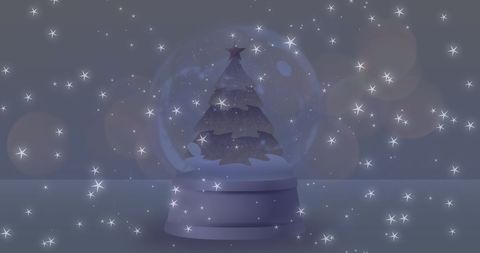Charming Snow Globe with Falling Stars on Grey Background