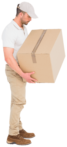 transparent delivery man holding cardboard box side.fobservain edfocused on package 90% cmnt - Download Free Stock Videos Pikwizard.com
