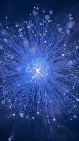 Pulsing Bioluminescent Sphere with Radiating Filaments and Drifting Droplets Vertical Video Loop