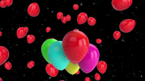 Colorful Balloons and Festive Confetti in Dark Celebration Scene