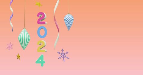 2024 new year decorations with snowflakes on pink background