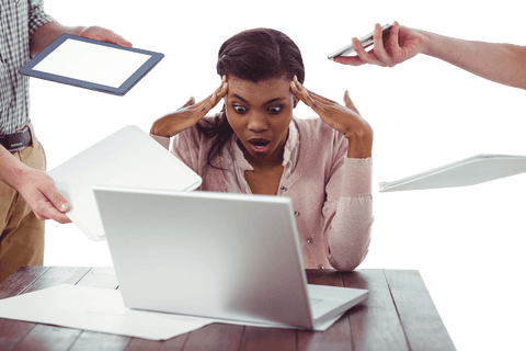 Transparent Image of Overworked Woman with Gadgets Hovering - Download Free Stock Videos Pikwizard.com