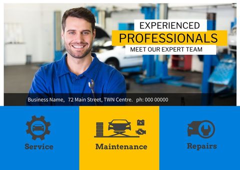 Automotive Services Promotion with Confident Mechanic Showcase - Download Free Stock Templates Pikwizard.com