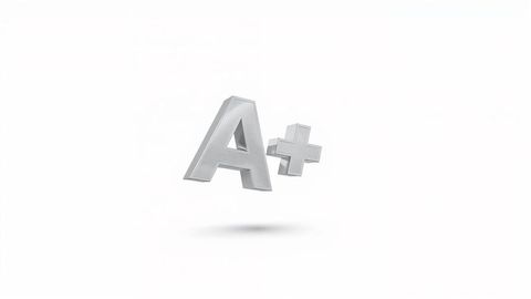 Floating Metallic A+ Symbol on White Background