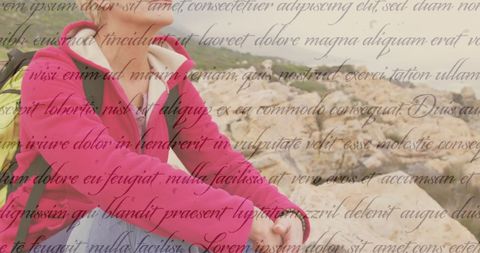 Caucasian Female Hiker with Independence Day Theme Overlay