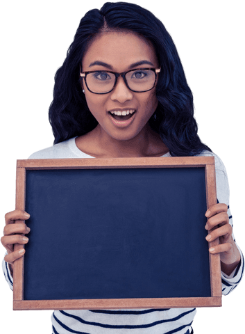 surprised asian woman holding empty blackboard transparent background - Download Free Stock Videos Pikwizard.com