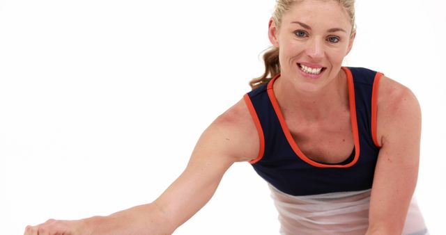 Smiling Woman Exercising Reaching Out Arm - Download Free Stock Images Pikwizard.com