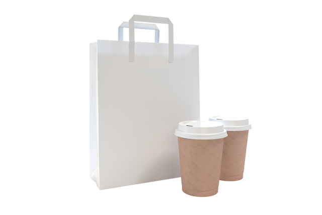 Transparent White Bag and Takeaway Cups Isolated on Clear Background - Download Free Stock Videos Pikwizard.com