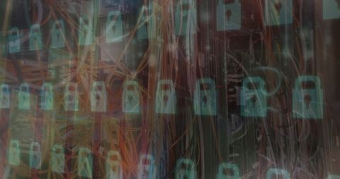 Digital Security Concept with Data Processing Blur and Padlocks