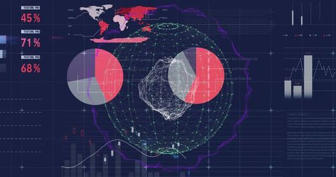 Global Data Visualization with Interactive Graphs and Charts on Dark Interface - Download Free Stock Images Pikwizard.com