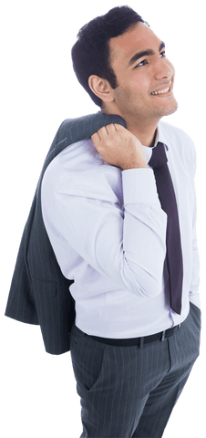 Smiling Businessman with Suit Over Shoulder on Transparent Background
