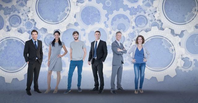 Digital composite of Digital composite image of business people with gears