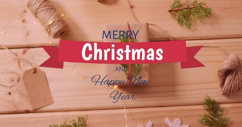 Festive Christmas Decorations with Wrapped Gift and Holiday Message