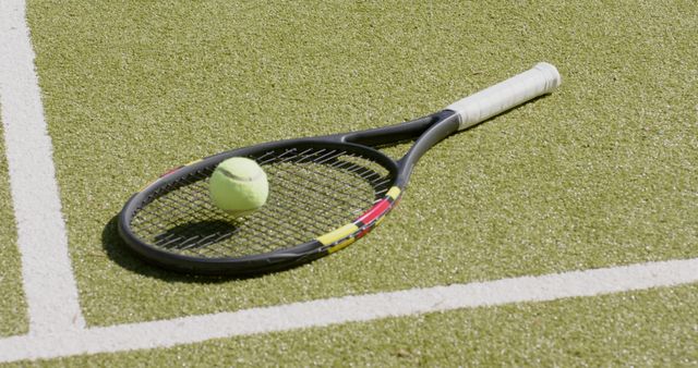 Tennis Racket and Ball on Artificial Grass Court - Download Free Stock Images Pikwizard.com