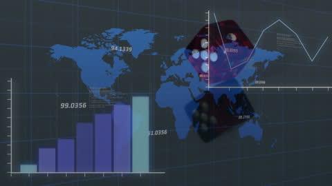 Interactive Global Data Map with Dice and Charts Representing Gaming