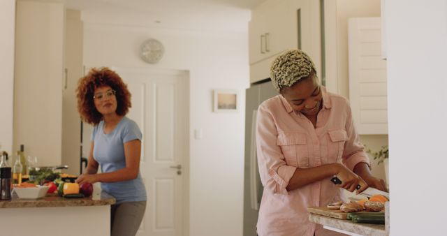 Two Women Cooking in Modern Kitchen and Enjoying Each Other's Company - Download Free Stock Images Pikwizard.com