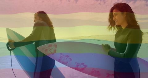 Couple Surfboards Sunset Adventure