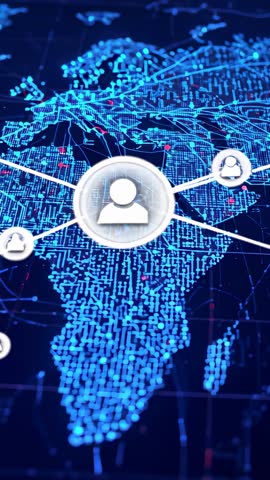 Pulsing Network Hub Connecting Digital Nodes Across Neon Africa Map Vertical Video