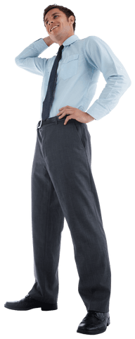 Confident Businessman Thinking, Hand on Head in Transparent Background