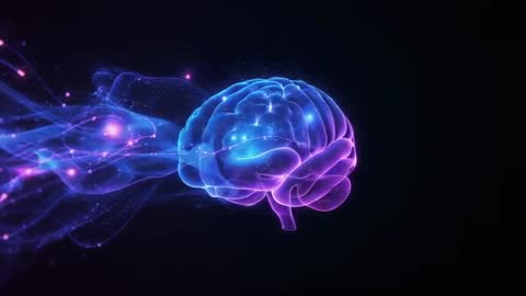 AI Brain 3D Model with Digital Energy Waves