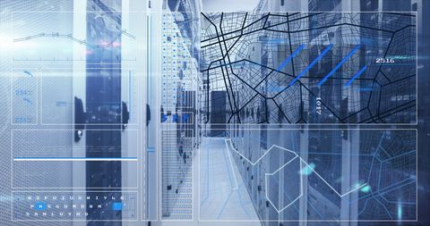 Futuristic Interface with Data Maps in Server Room - Download Free Stock Images Pikwizard.com