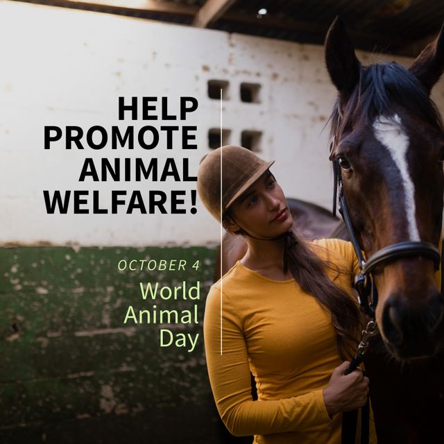 Promoting Animal Welfare with Compassionate Woman and Horse - Download Free Stock Templates Pikwizard.com