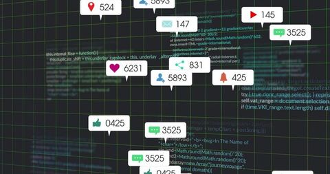 Social notifications on digital code interface representing data interactivity