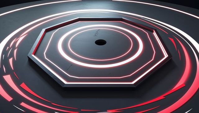 Futuristic Octagonal Platform with Neon Ring Lights