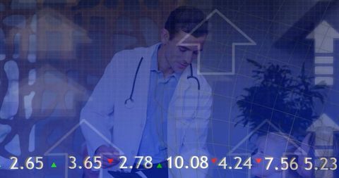 Doctor Analyzing Financial Data in Healthcare Concepture Composite