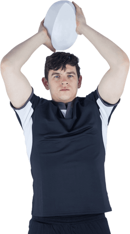Rugby player throwing ball with transparent background